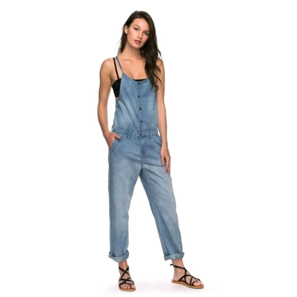 Roxy Overalls Womens Size Small Light Wash Blue Jeans Retro Romper Bib Denim - Picture 2 of 14
